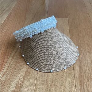 Elegant Pearl-Embellished Tan Visor